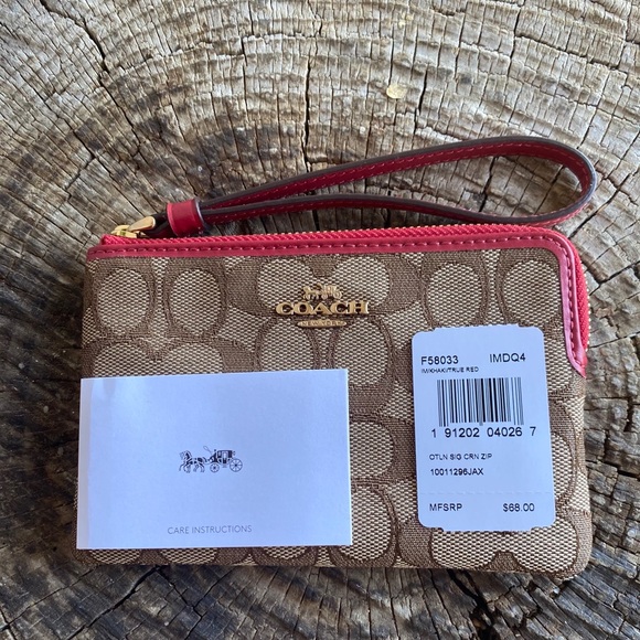 Coach Signature Leather Corner Zip Wristlet - Picture 1 of 3